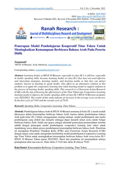 PDF Penerapan Model Pembelajaran Kooperatif Time Token Untuk