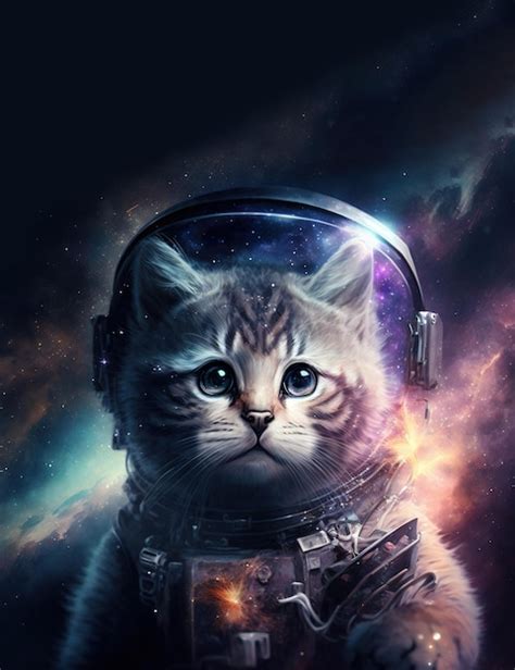 Astronauta de gato engraçado no espaço sideral generative ai Foto Premium