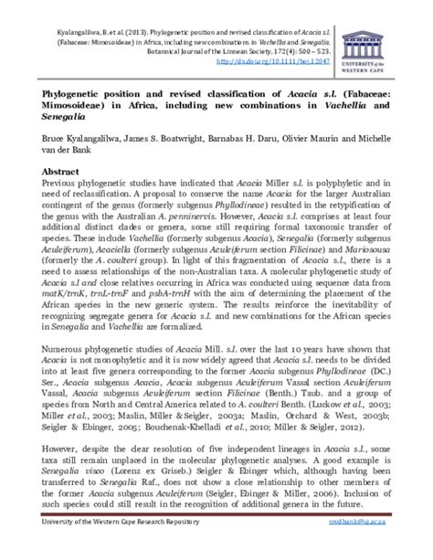 (PDF) Phylogenetic position and revised classification ofAcacia s.l ...