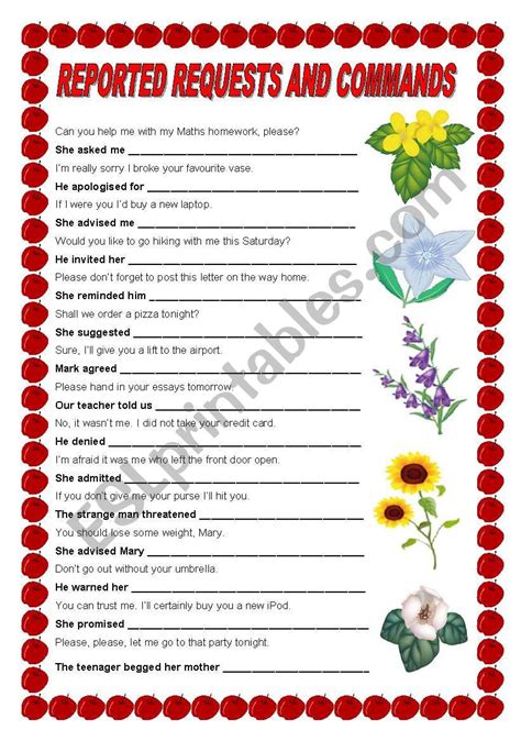 Reported Speech Exercises Commands And Requests Exercise Poster