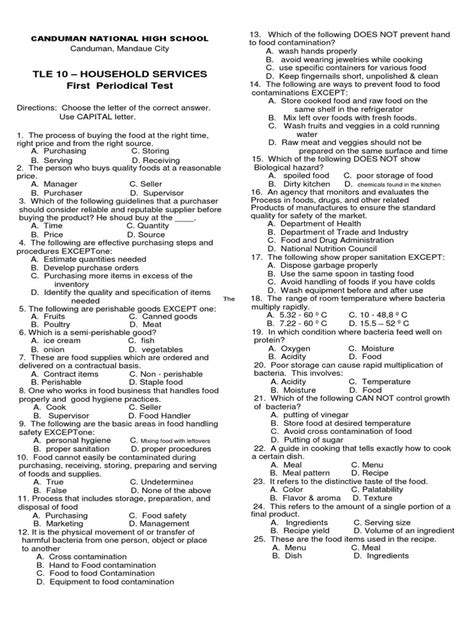 Periodical Test Tle 10 1st Grading Grilling Foods