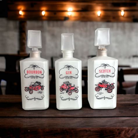 Vintage Mid Century Modern Gay Fad Decanters Frosted Glass Automobile Design Etsy