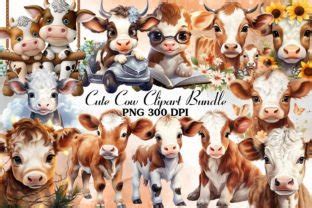 Cute Baby Cow Sublimation Clipart Bundle Graphic By Cat Lady Creative