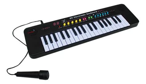 Teclado Piano Musical Iniciante Infantil 37 Teclas Microfone Cor Preto