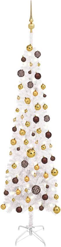 Prolenta Premium Kerstboom Met LED S En Kerstballen Smal 180 Cm Wit Bol