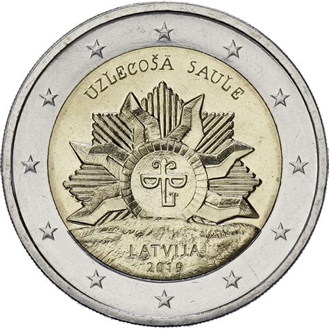 Lettland 2 Euro 2019 Aufgehende Sonne - Wappen Lettlands