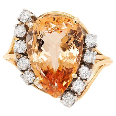 Pear Shape Orange Imperial Topaz And Diamond Cocktail Ring Karat