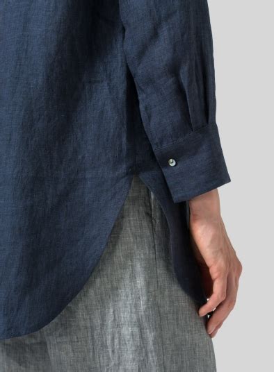 Dark Denim Linen Longline Blouse