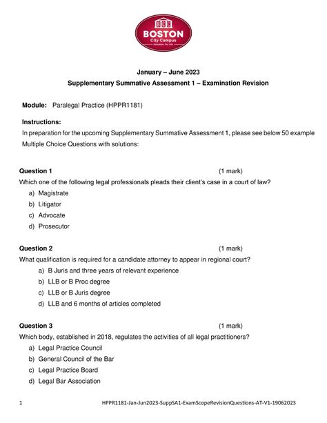 HPPR1181 Jan Jun2023 Supp SA 1 Exam Scope Revision Questions AT V1