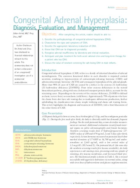 Pdf Congenital Adrenal Hyperplasia Diagnosis Evaluation And