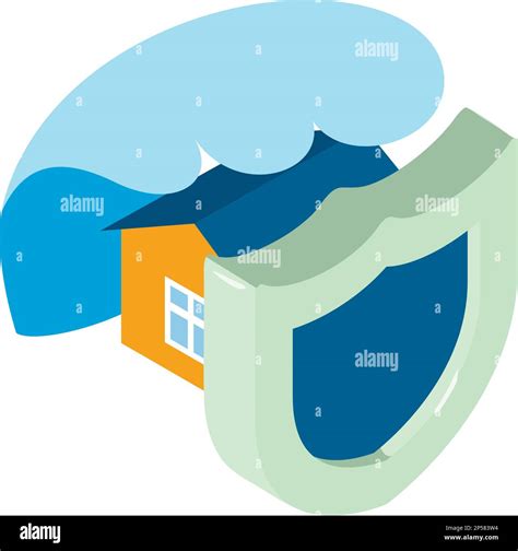 Tsunami Icon Isometric Vector Big Wave Of Tsunami Over House Behind