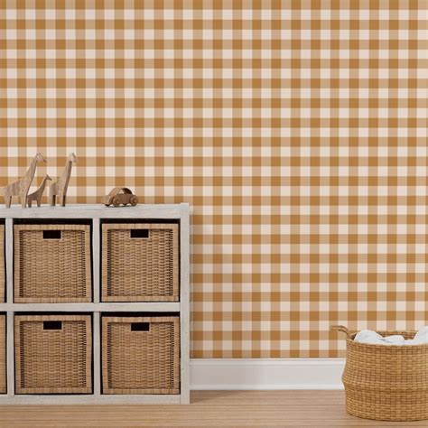 Gb Gingham Golden 8x8 Wallpaper Spoonflower