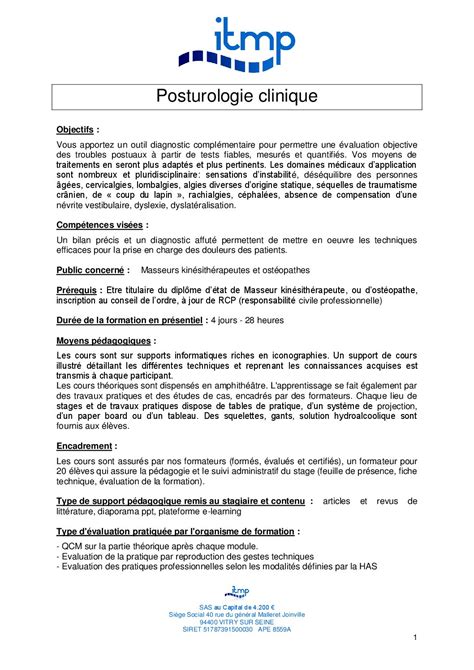 Programme Posturologie Clinique Institut De Th Rapie Manuelle Et De