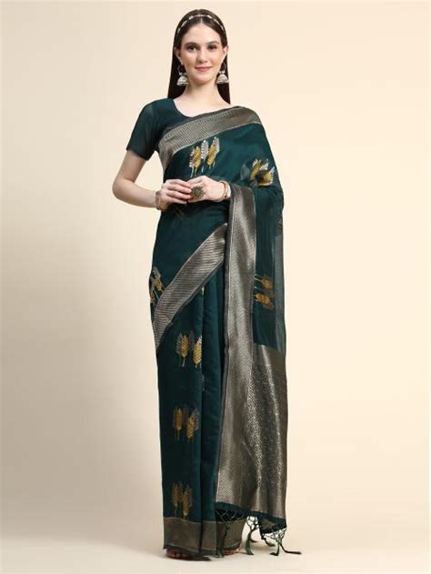 Buy AVANSHEE Self Design Bollywood Jacquard Cotton Silk Saree Green