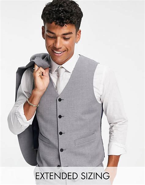 Asos Design Slim Waistcoat In Grey Asos