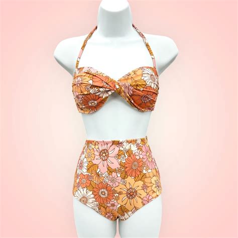 Orange Floral S Vibe Bikini Recycled Eco Friendly Etsy