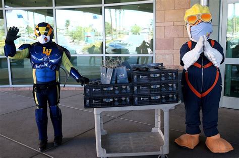 Las Vegas Aviators mascots Spruce and Aviator donate baseball swag at Summerlin Hospital Medica