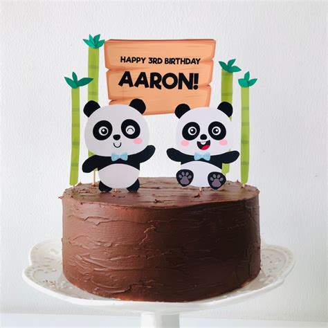 Panda Birthday Cake Topper Printable Editable Etsy