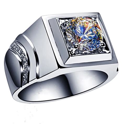 Popular Jewelry Men Ring Solid White Gold Jewelry 2ct Moissanite Diamond Ring For Male Solid 14k