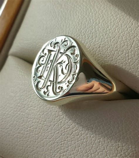 Silver Gold Or Platinum Hand Engraved Signet Ring With Your Initials