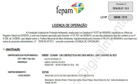 FEPAM renova Licença de Operação das Usinas Hidrelétricas Monte Claro