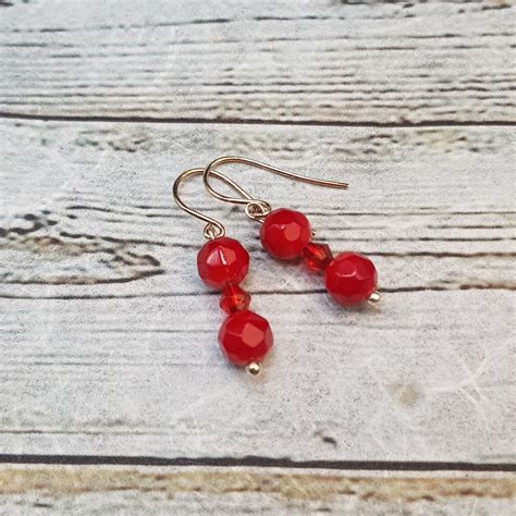 Red Dangle Earrings Sterling Silver Red Earrings Handmade Etsy