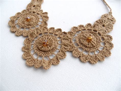 Crochet Necklace Choker Natural Linen Necklace Circle