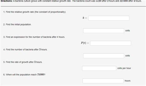 Solved Directions A Bacteria Culture Grows With Constant Chegg