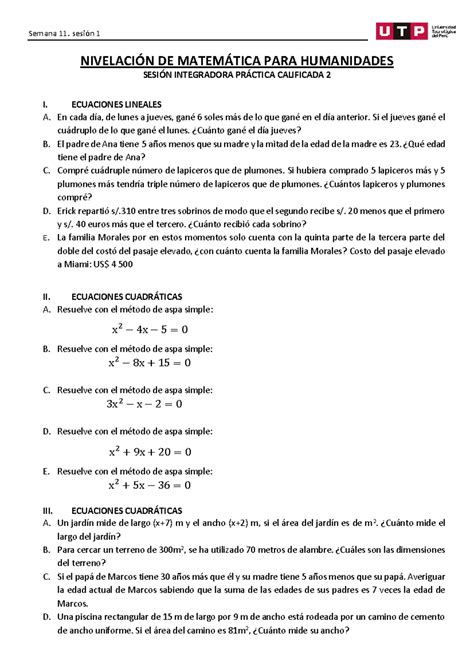 Balotario NIV HUM PC2 Marzo 2024 NIVELACIÓN DE MATEMÁTICA PARA