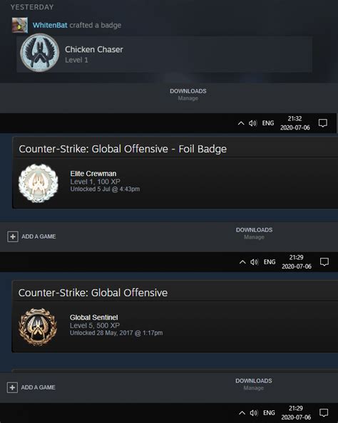 If you craft a Foil Badge it shows up as a regular level 1 Badge on the activity section : r/Steam