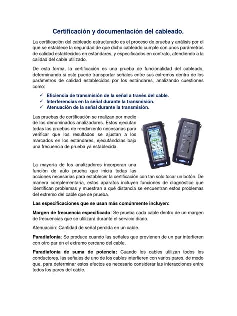 Certificación Y Documentación Del Cableado Pdf Electrónica