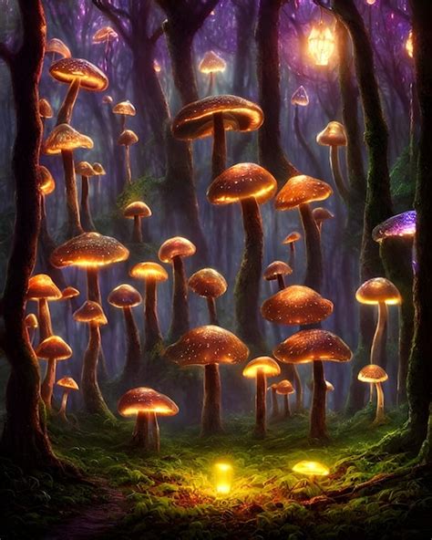 Premium AI Image An Enchanted Forest At Night Illuminated By Glowing