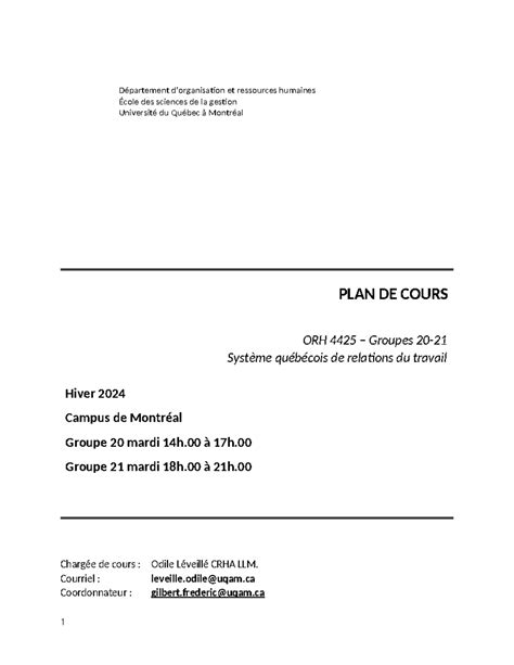 SYL ORH4425 H24 Syllabus PLAN DE COURS ORH 4425 Groupes 20