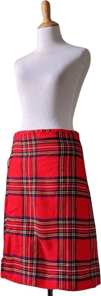 Vintage Red Plaid Tartan Wrap Kilt Skirt With Leather And Buckle Straps Shop Thrilling