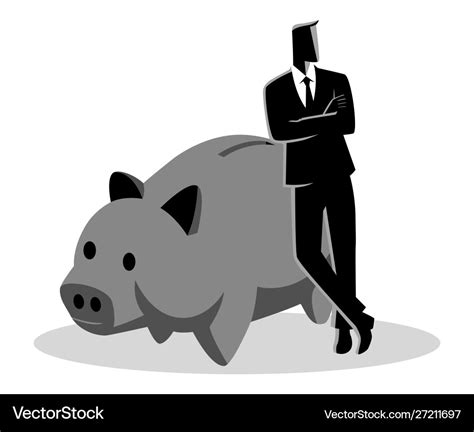 Banker Leaning On Giant Piggy Bank Royalty Free Vector Image