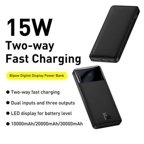 Baseus Bipow Digital Display Power Bank Mah W Black Ppdml I