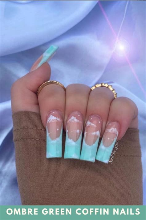 30 Aesthetic Ombre Green Coffin Nails Design That Are Perfect For Summer