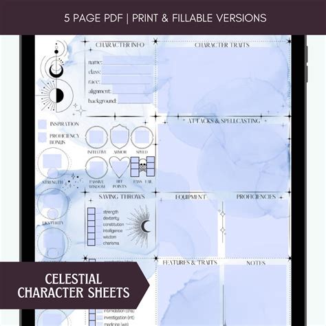 Dnd Character Sheet Celestial Fillable D D Circle Of Moon Circle Of