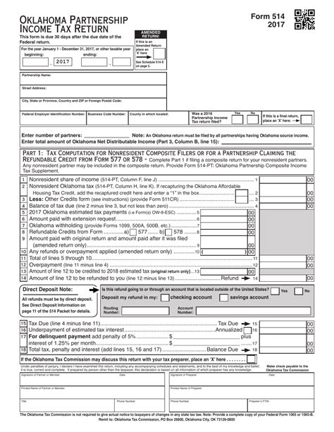 2017 Oklahoma Oklahoma Partnership Income Tax Forms And Instructions