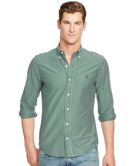 Polo Ralph Lauren Striped Knit Dress Shirt In Green For Men Lyst