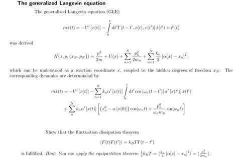 Solved The Generalized Langevin Equation The Generalized Chegg