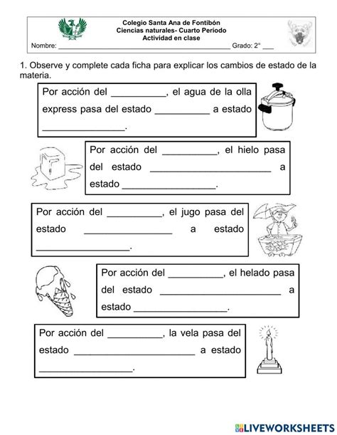 Actividad Interactiva De Cambios De La Materia Para 2 In 2023