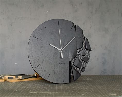 Monochrome Grey Shattered Wall Clock Vreme Art Etsy