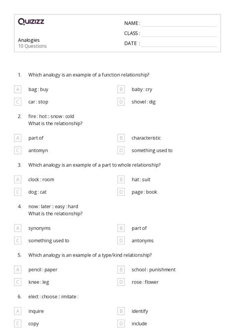 50 Analogies Worksheets For 8th Grade On Quizizz Free Printable