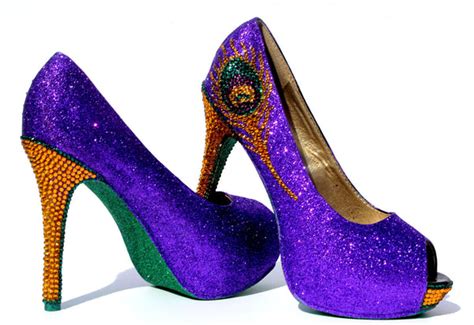 Mardi Gras Swarovski Crystal Peacock Heel Wicked Addiction