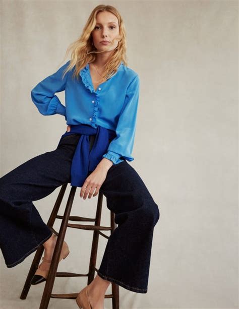 Blouse Volant E En Soie Col Bleu Connect Boden Fr