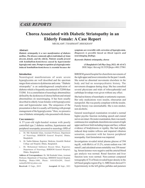 Pdf Chorea Associated With Diabetic Striatopathy In An Elderly Female