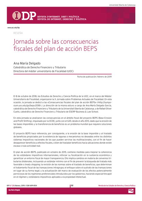 Pdf Jornada Sobre Las Consecuencias Fiscales Del Plan De Acci N Beps