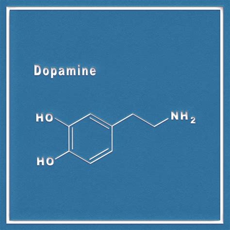 Fórmula química estructural de la hormona dopamina sobre un fondo