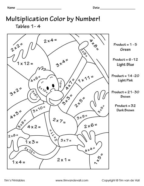 Printable Color By Number Multiplication